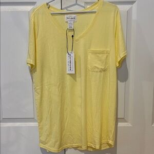 NWT, For The Republic, Women, Soft Lightweight V-Neck Pocket Tee in “Lemon Drop”